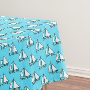 Toalha De Mesa Veleiros no teste padrão azul do mar