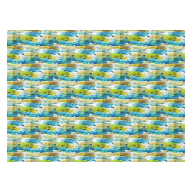 Toalha De Mesa Verde abstrato da aguarela, azul (Frente (Horizontal))