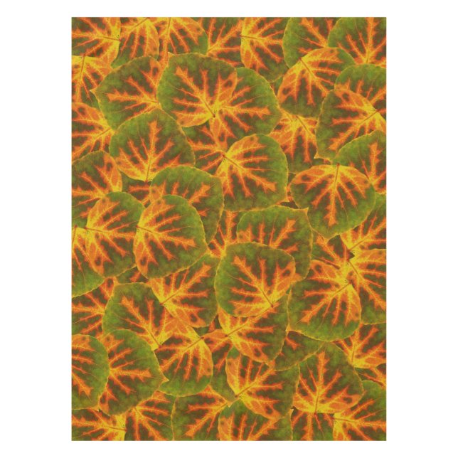 Toalha De Mesa Verde Laranja e Amarelo Aspen Folha #1 (Frente)