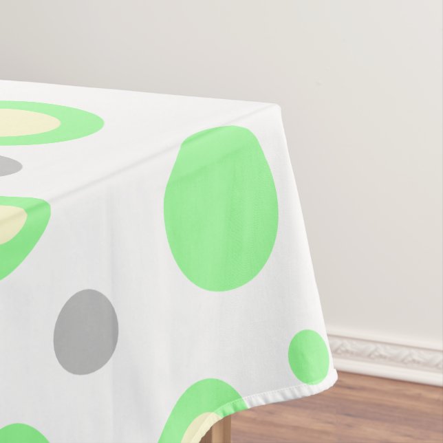 Toalha De Mesa Verde Menta Creme Cinza Claro Bolinhas (Posição Original)