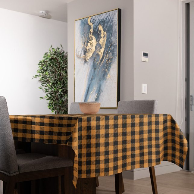 Toalha De Mesa Verificação de Buffalo Laranja de outono Simples (Orange and black buffalo check pattern. )