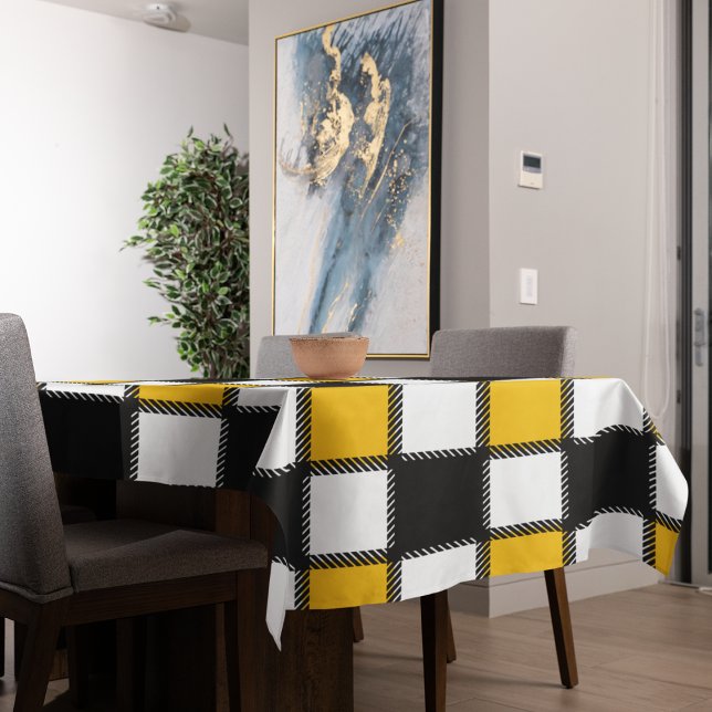 Toalha De Mesa Verificação de Xadrez Preta e Amarela (table cloth)