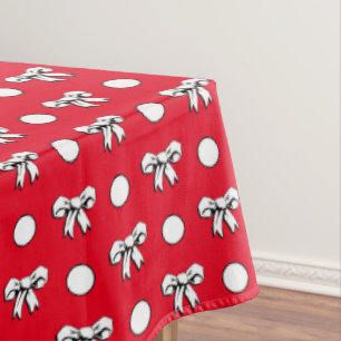 Toalha De Mesa Vermelho com Bolinhas Brancas e Laços de Desenho A