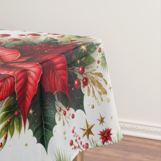 Toalha de mesa vermelho natal poinsettia dourado b (Posição Original)
