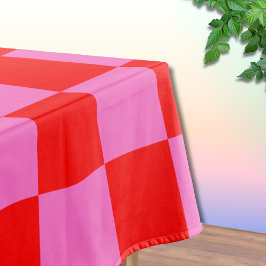 Toalha De Mesa Vermelhos e Rosa Neon Checkerboard Vintage