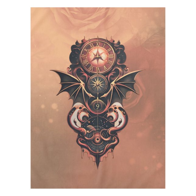 Toalha De Mesa Viagem de tempo místico com asas, relógio de galão (Frente)