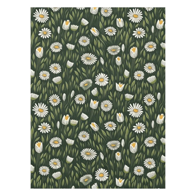 Toalha De Mesa Vibrant Daisy Pattern with Lush Green Accents (Frente)