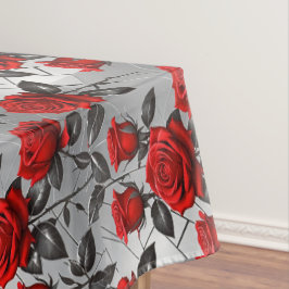 Toalha De Mesa Vibrant Red Roses On A Metallic Silver Background 
