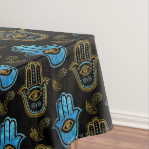 Toalha De Mesa Vidro Dourado e azul do teste padrão da mão de