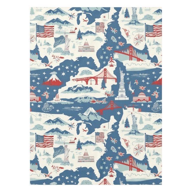 Toalha De Mesa Vintage American Landmark Pattern (2) (Frente)