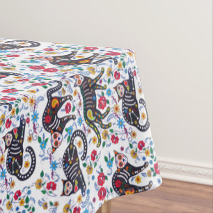 Toalha De Mesa Vintage Black White Cats Halloween Gothy Floral