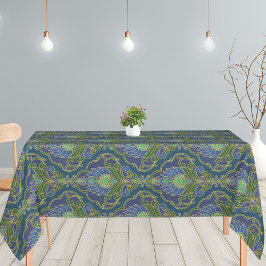 Toalha De Mesa Vintage Blue, Green and Gold Floral Pattern