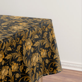 Toalha De Mesa Vintage Brown Floral deixa Damasco em Preto