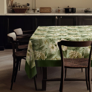 Toalha De Mesa Vintage-chic, flores verdes e brancas de pasta mol