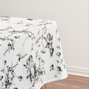 Toalha De Mesa Vintage Cupid Angels Floral Black White Toile