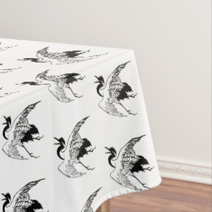 Toalha De Mesa Vintage - Desenho japonês de uma grua, preto e bra