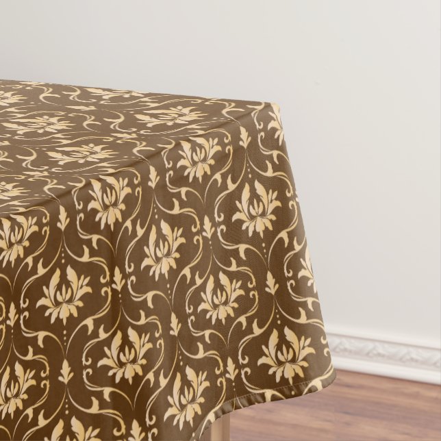 Toalha De Mesa Vintage Dourada Damask on Brown (Posição Original)