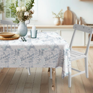 Toalha De Mesa Vintage French Romance Collage Blue ID226