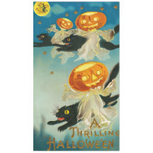 Vintage Halloween Pumpkin Fantasmas e Gatos Negros
