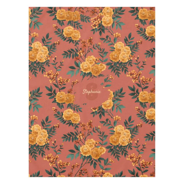 Toalha De Mesa Vintage Marigold Calendula Floral (Frente)