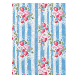 Toalha De Mesa Vintage Morangos e Blooms em Bandas Azuis
