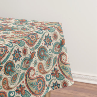 Toalha De Mesa Vintage Paisley em Red Teal Cream