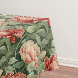 Toalha De Mesa Vintage Peony Pattern Sage Green & Rosa Tablecloth