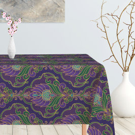 Toalha De Mesa Vintage Purple, Green and Gold Floral Pattern