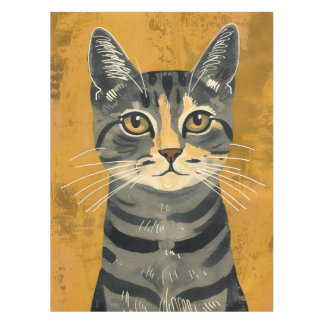 Toalha De Mesa Vintage Retro Minimalist Tabby Cat Portrait