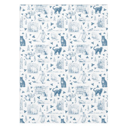 Toalha De Mesa Vintage Retro Toile Patterno Cat Catnip White Blue