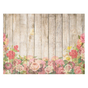 Toalha De Mesa Vintage Rosas Rústicos Românticos Madeira