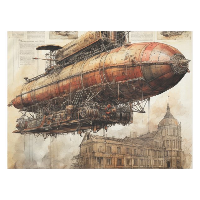 Toalha De Mesa Vintage Steampunk Zeppelin (3) (Frente (Horizontal))