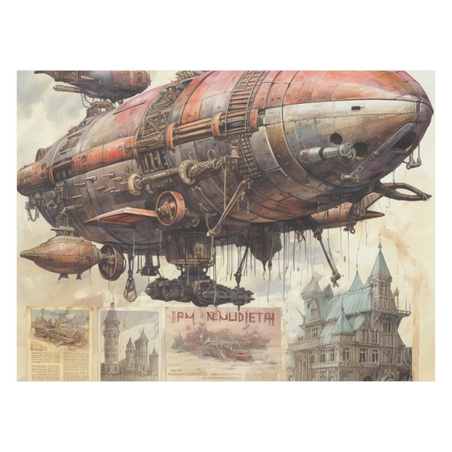 Toalha De Mesa Vintage Steampunk Zeppelin (9) (Frente (Horizontal))