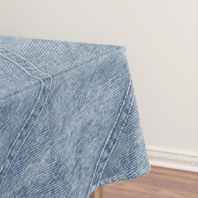 Toalha De Mesa Visual de Jeans de Ganga Azul e Branco (Posição Original)