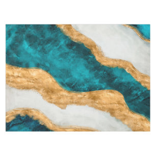 Toalha De Mesa Watercolor and gold Turquoise Wave Abstract