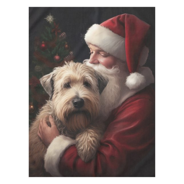 Toalha De Mesa Wheaton Terrier com Papai Noel Natal Festivo (Frente)