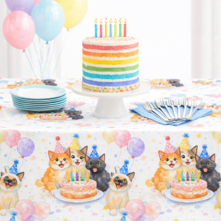 Toalha De Mesa Whimsical Girls Cat Birthday Party Tablecloth 