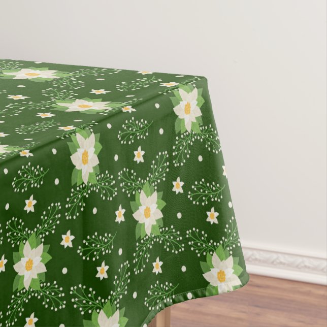 Toalha De Mesa White Poinsettias Green deixa o Natal em verde (Posição Original)