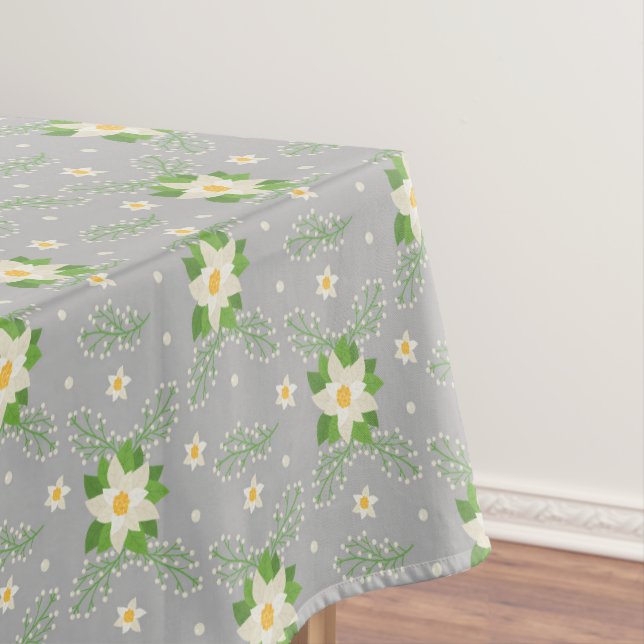 Toalha De Mesa White Poinsettias Green deixa o Natal nas Cinzas (Posição Original)