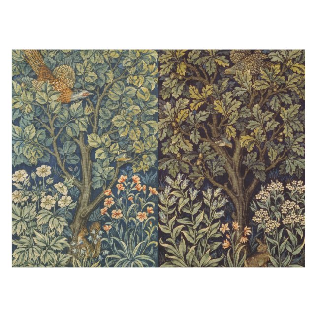Toalha De Mesa William Morris Faisão Pássaro Árvore Flor (Frente (Horizontal))