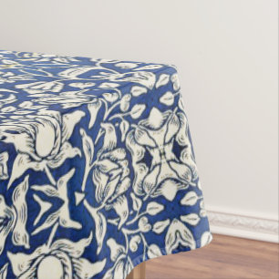 Toalha De Mesa William Morris Mallow Flowers Floral Azul Branco