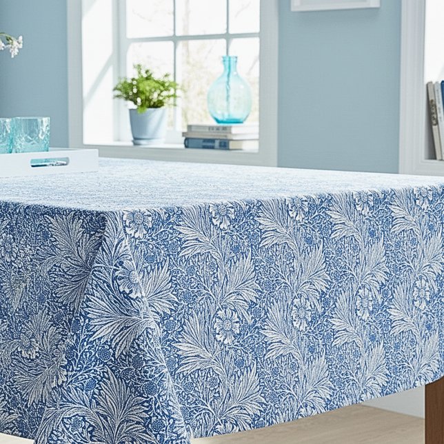 Toalha De Mesa William Morris Marigold Blue Floral (elegant vintage blue and white William Morris floral tablecloth with "Marigold" pattern)