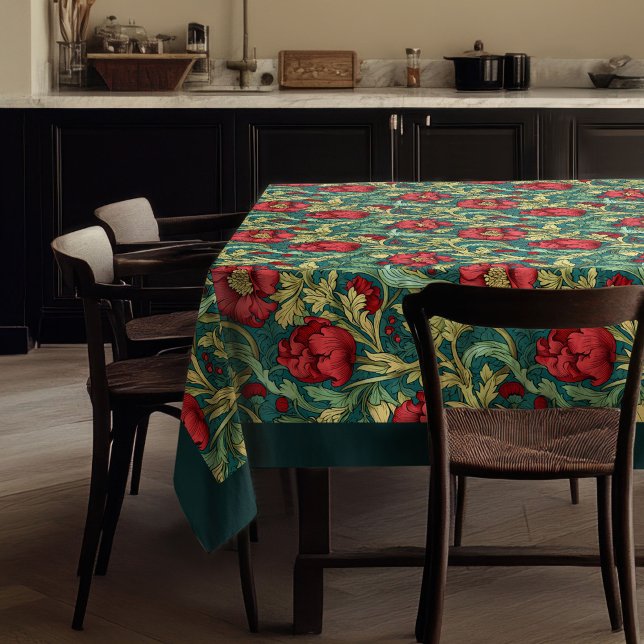 Toalha De Mesa William Morris Pimpernel, sábado azul pastoso verm (William Morris Pimpernel hot red pastel blue sage Tablecloth)
