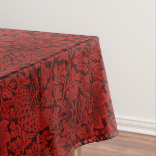 Toalha De Mesa William Morris Vintage Flores Pássaros Vermelho