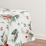 Toalha De Mesa Winter Berry Christmas<br><div class="desc">Este pano de mesa apresenta folhagem verde da floresta com bagas vermelhas de amora-de-groselha num fundo branco brilhante. Este padrão se coordena com a Coleção de Casamentos de Berry de inverno.</div>