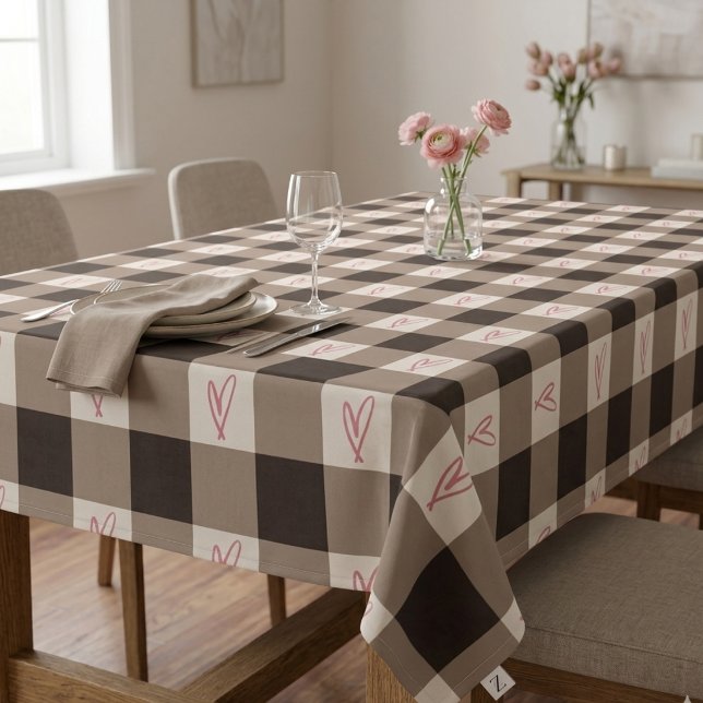 Toalha de Mesa Xadrez com Coração Marrom Cacau (Criador carregado)