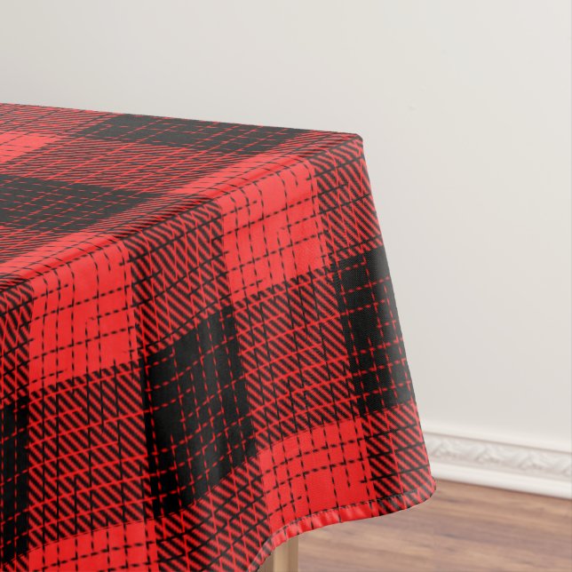 Toalha De Mesa Xadrez de Búfalo com Trama Cruzada Vermelho e Pret (Posição Original)