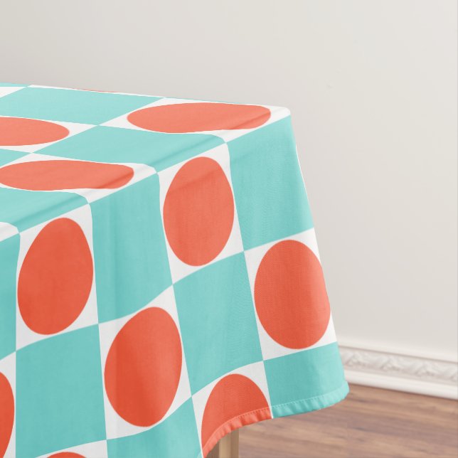 Toalha De Mesa Xadrez de Círculo Coral e Água (Posição Original)