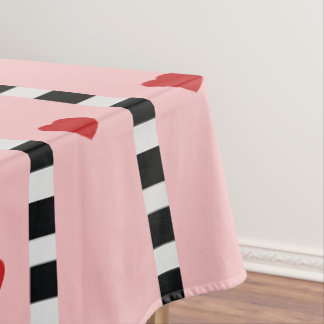Toalha De Mesa Xadrez de Listras de Corações Rosa e Vermelho
