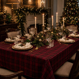Toalha De Mesa Xadrez Escocês Burgundy Elegante